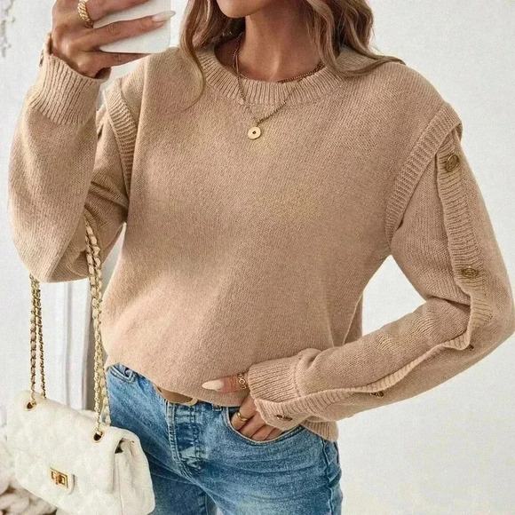 Khaki Casual Women's Solid Color 2 In 1 Sweater - Picture 6 of 6